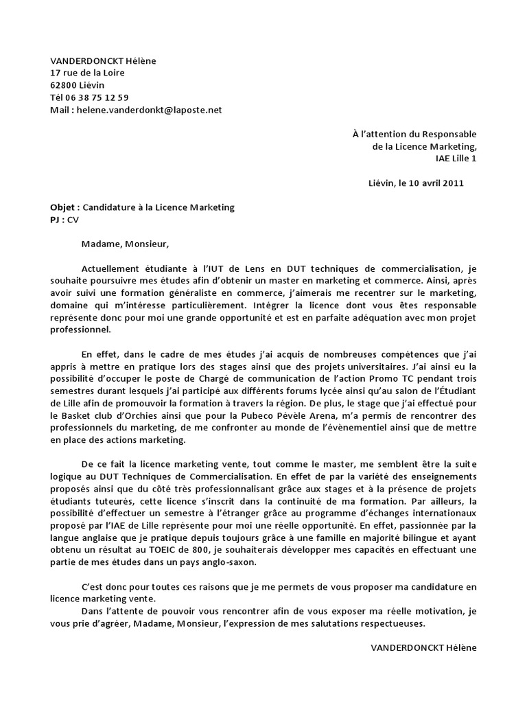 Exemple 3 de Demande D Integration en Licence | PDF | Commercialisation