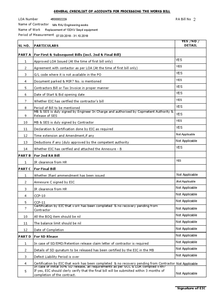 General checklist for processing contractor works bill | PDF | Invoice ...