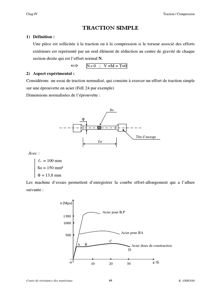 Cours sur la Traction et Compression PDF Résistance des matériaux — free download