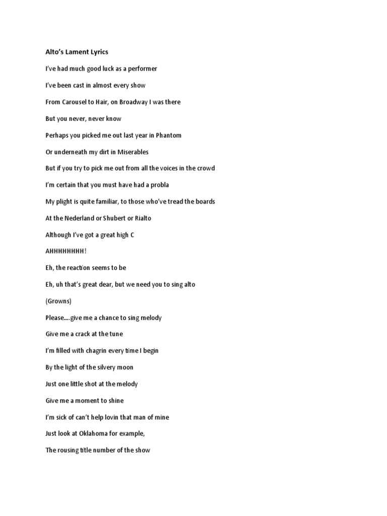 Alto's Lament Lyrics PDF
