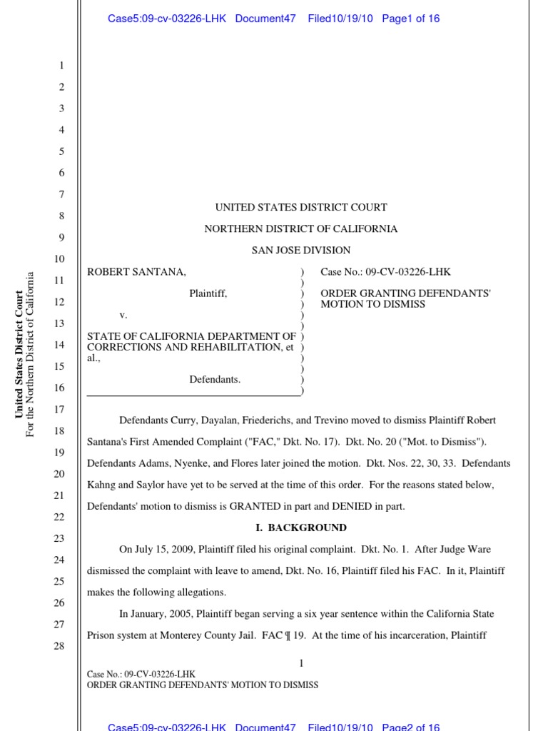 Santana v. CDCR 1983 MTD PDF Statute Of Limitations Federal Rules Of Civil Procedure