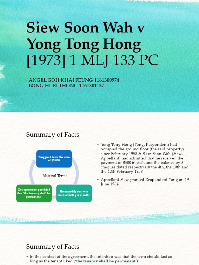 Siew Soon Wah v Yong Tong Hong-Lease | Leasehold Estate ...