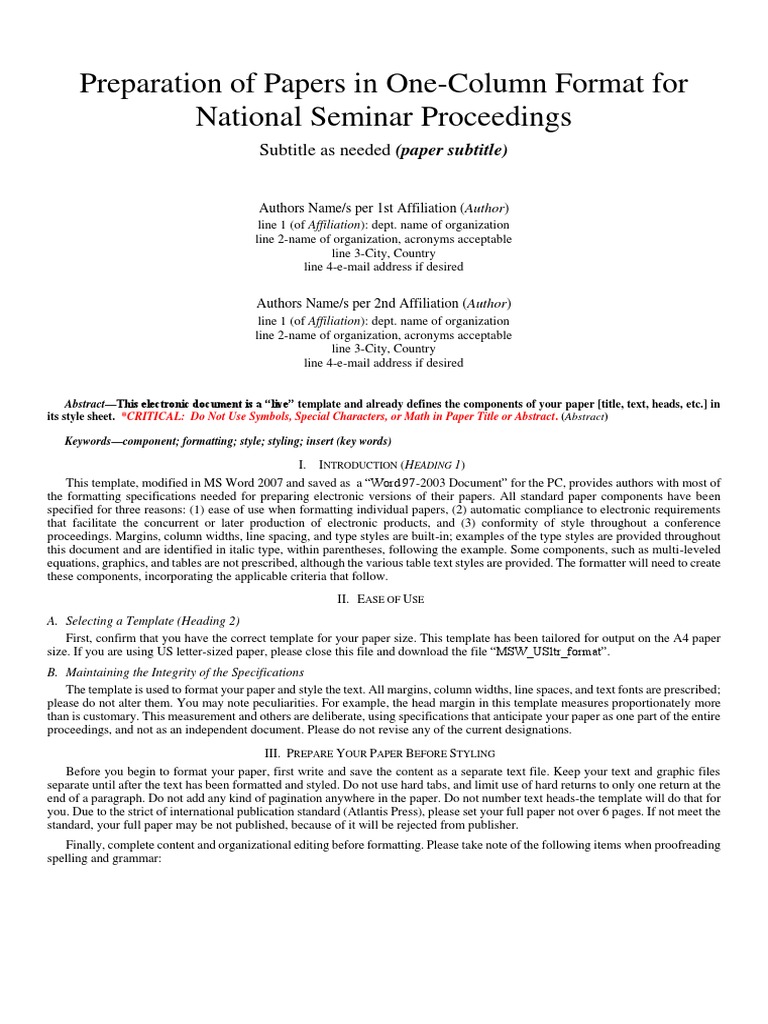 Preparation of Papers in One-Column Format For National Seminar ...