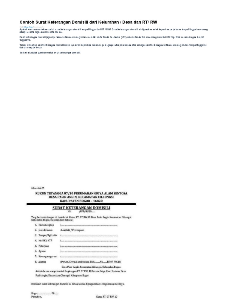 Contoh Surat Keterangan Domisili Dari Kelurahandocx