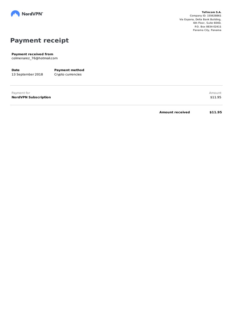 NordVPN Payment Receipt - Tefincom S.A. | PDF
