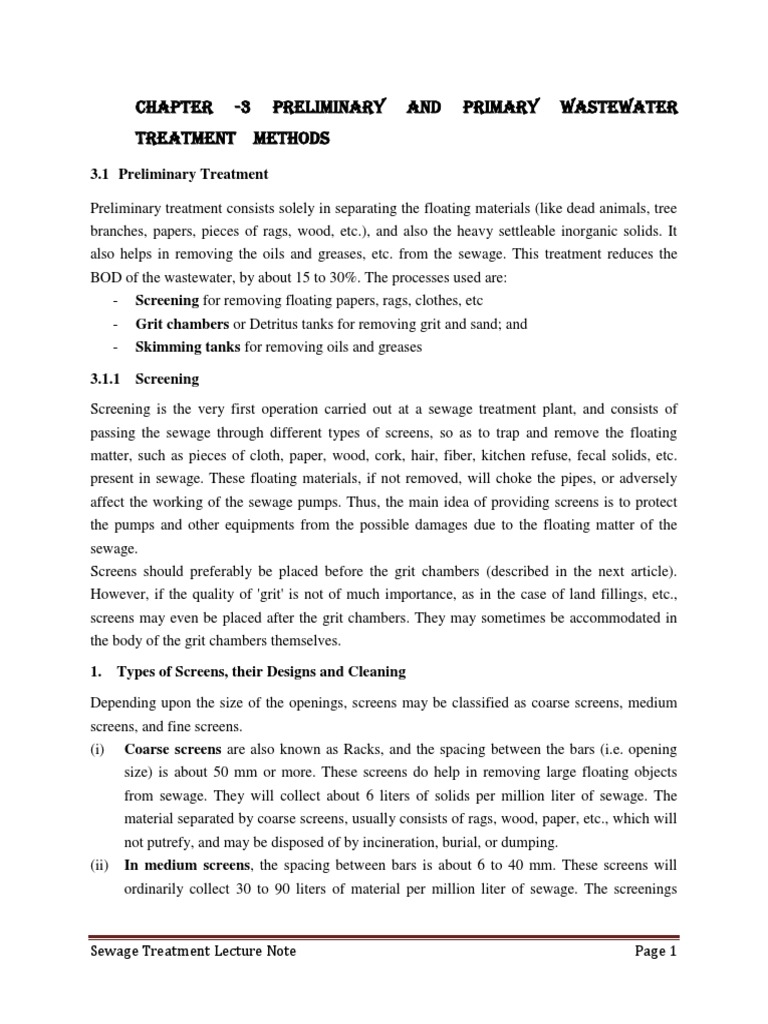 Overview of Preliminary Wastewater Treatment | PDF | Sewage Treatment ...