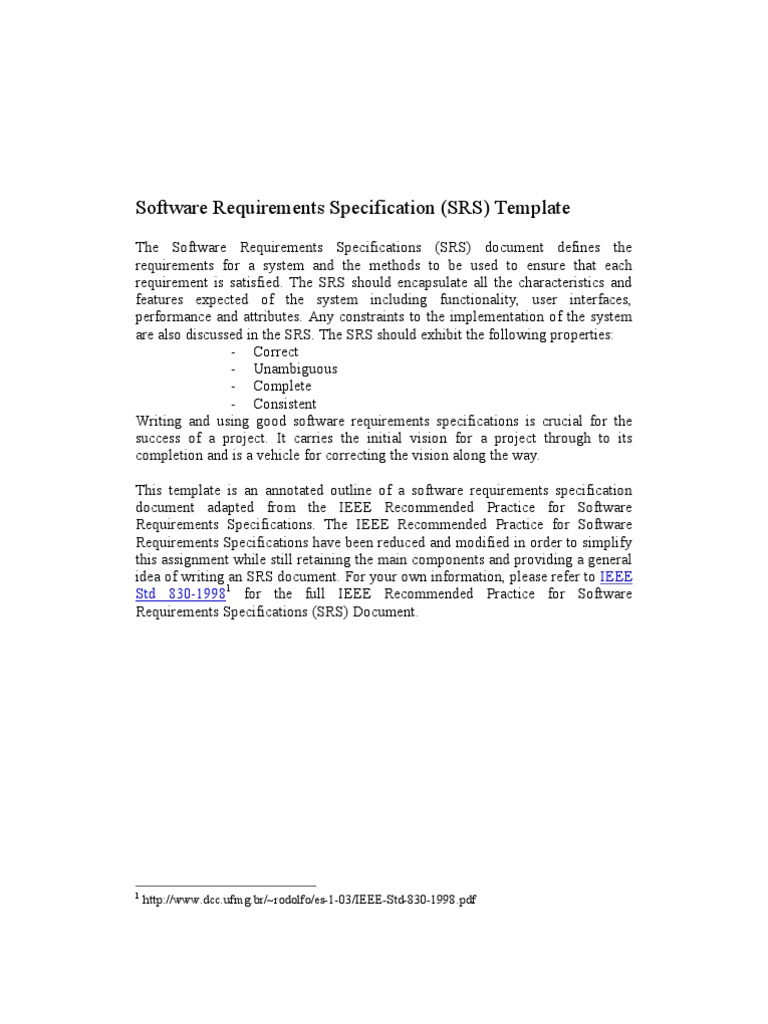 IEEE SRS Template Overview | PDF | Specification (Technical Standard ...