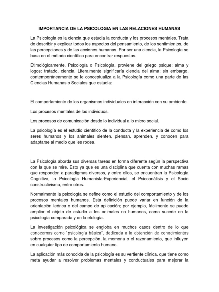Importancia de la Psicología en Relaciones | PDF | Comportamiento ...