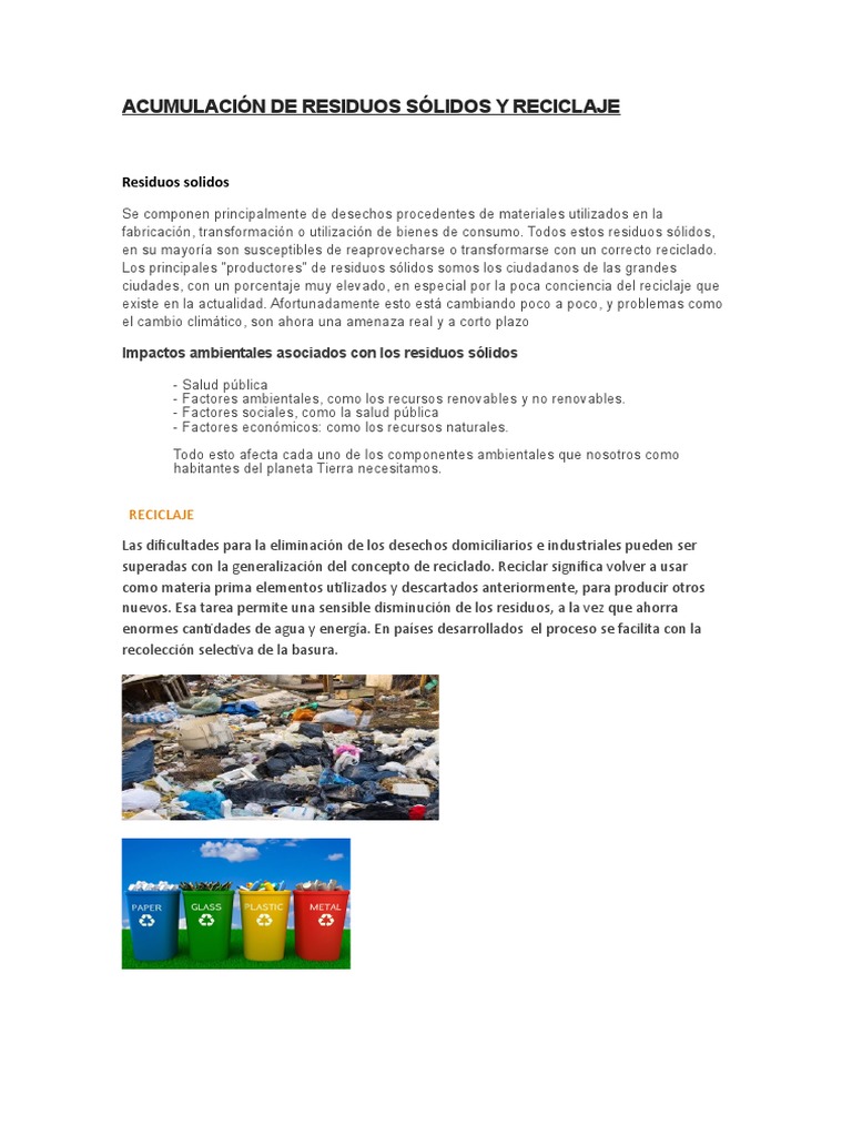 Acumulación de Residuos Sólidos y Reciclaje | PDF