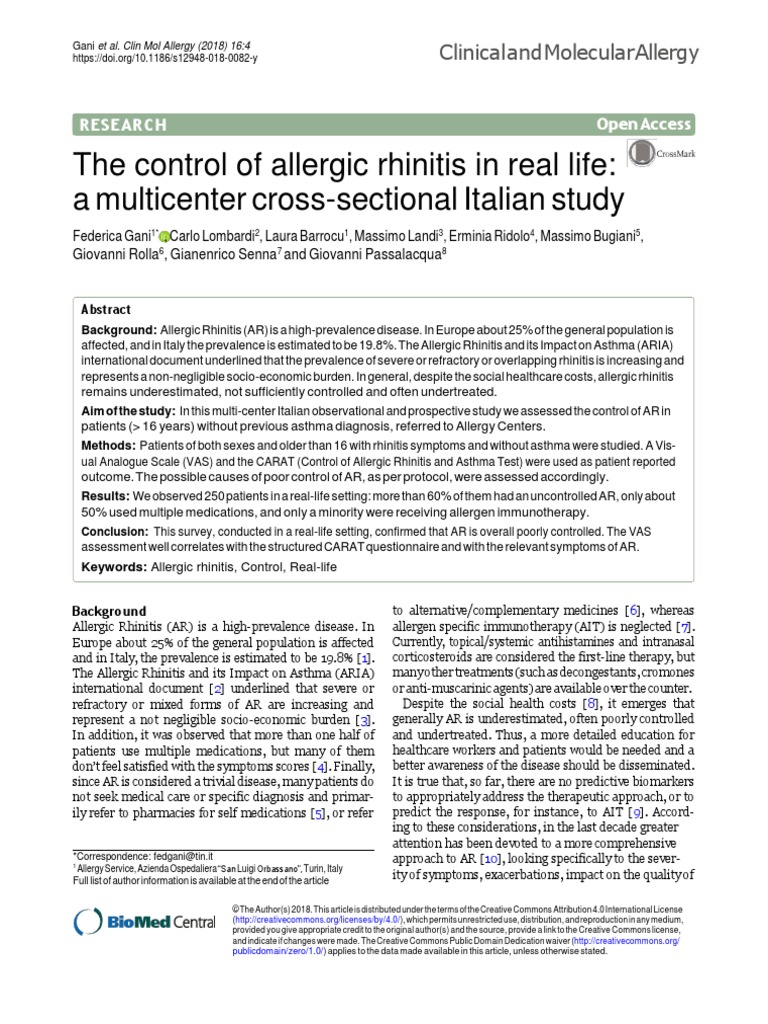 The Control of Allergic Rhinitis in Real Life: A Multicenter Cross ...