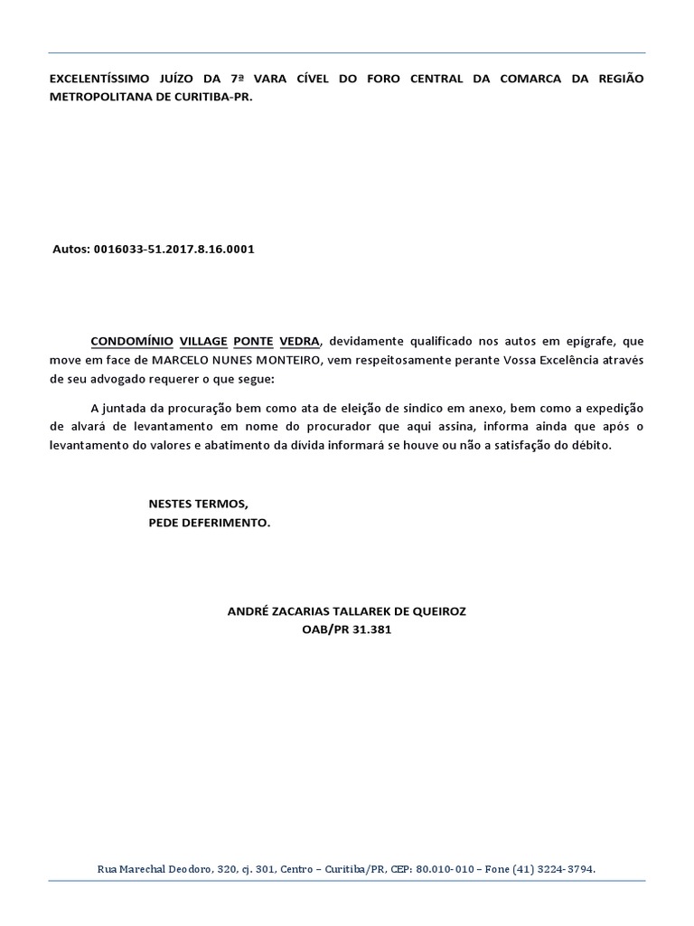 Pedido - Juntada de Procuração e Ata de Eleição | PDF