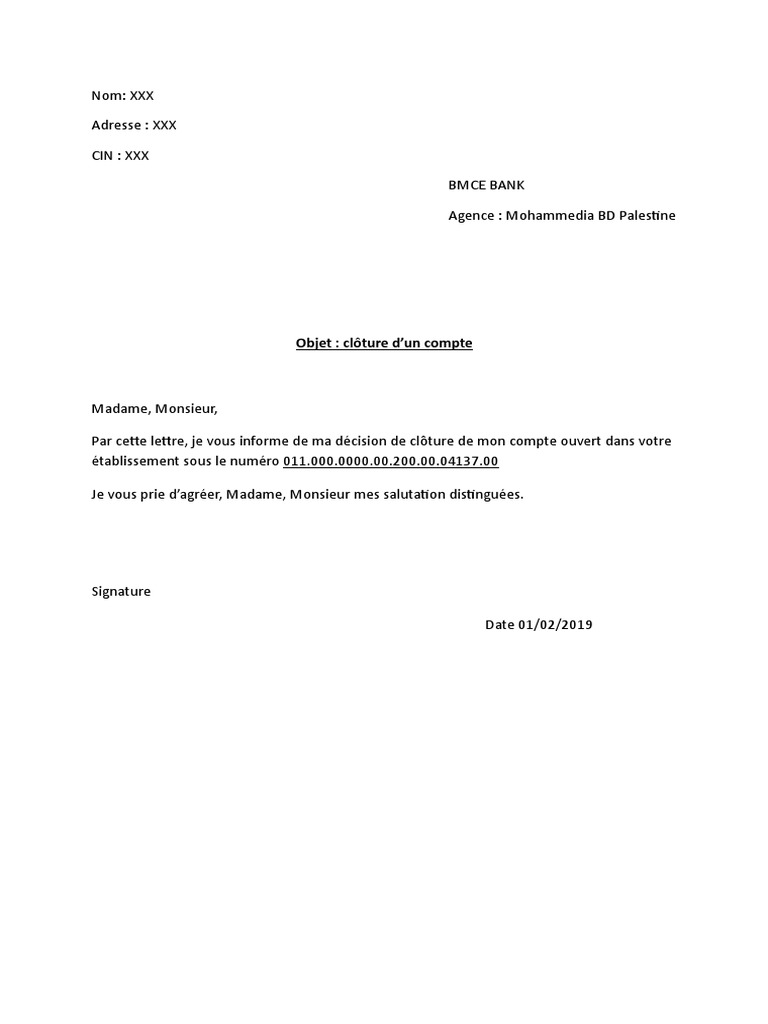 Demande De Clôture De Compte Bancaire Pdf Services Financiers Et D