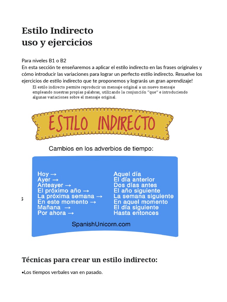 Estilo Directo e Indirecto Actividades | PDF