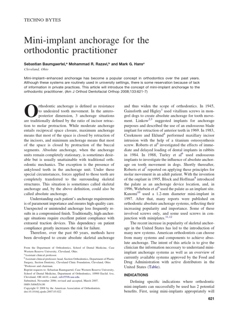 MiniImplant Anchorage For The Orthodontic Practitioner PDF PDF