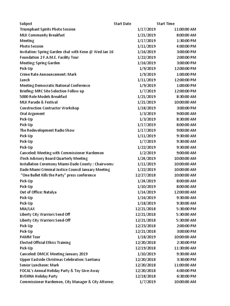Calendar - Commissioner Hardemon 2018-1-2019 | PDF | Miami | Miami Dade  County