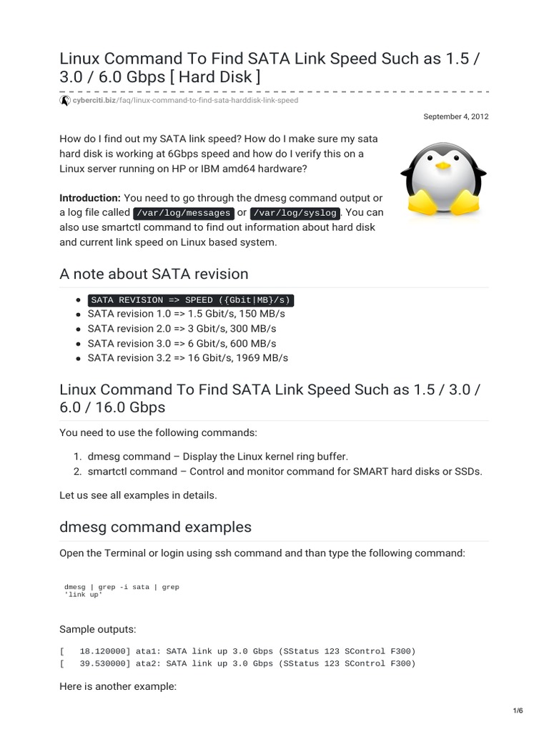 Cyberciti - Biz-Linuxlinux Commands To Find Sata Linkand To Find SATA ...