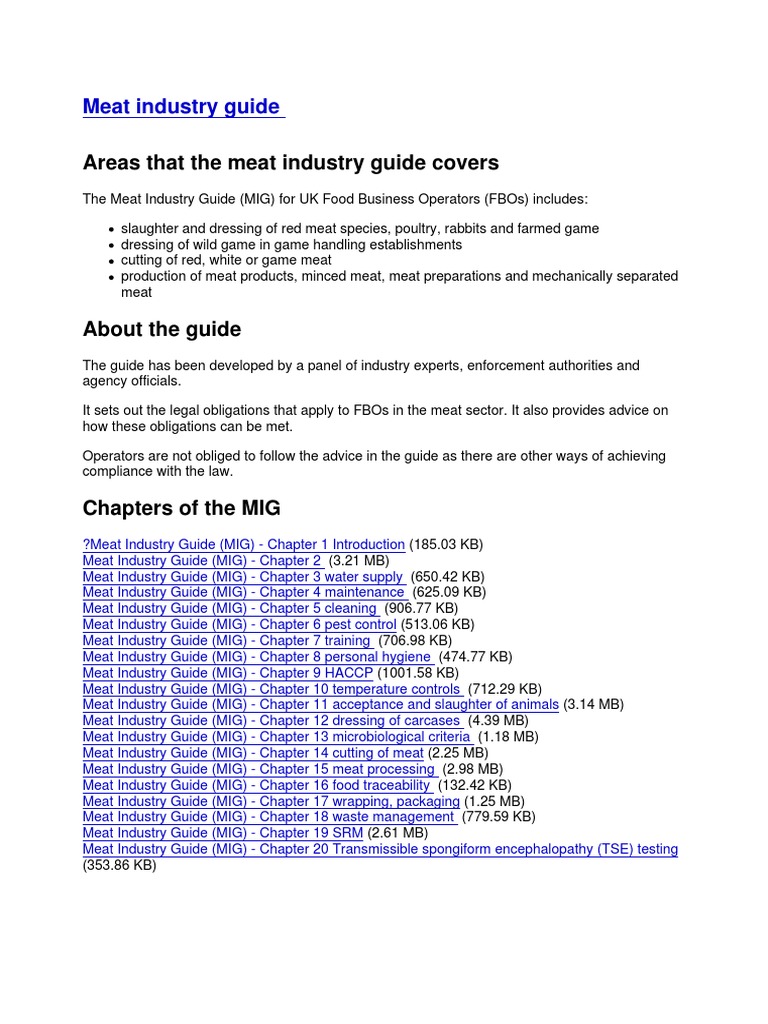 Areas That The Meat Industry Guide Covers PDF Meat Animal Slaughter