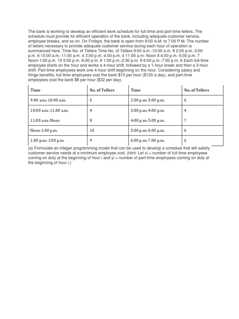 Efficient Teller Scheduling Model | PDF