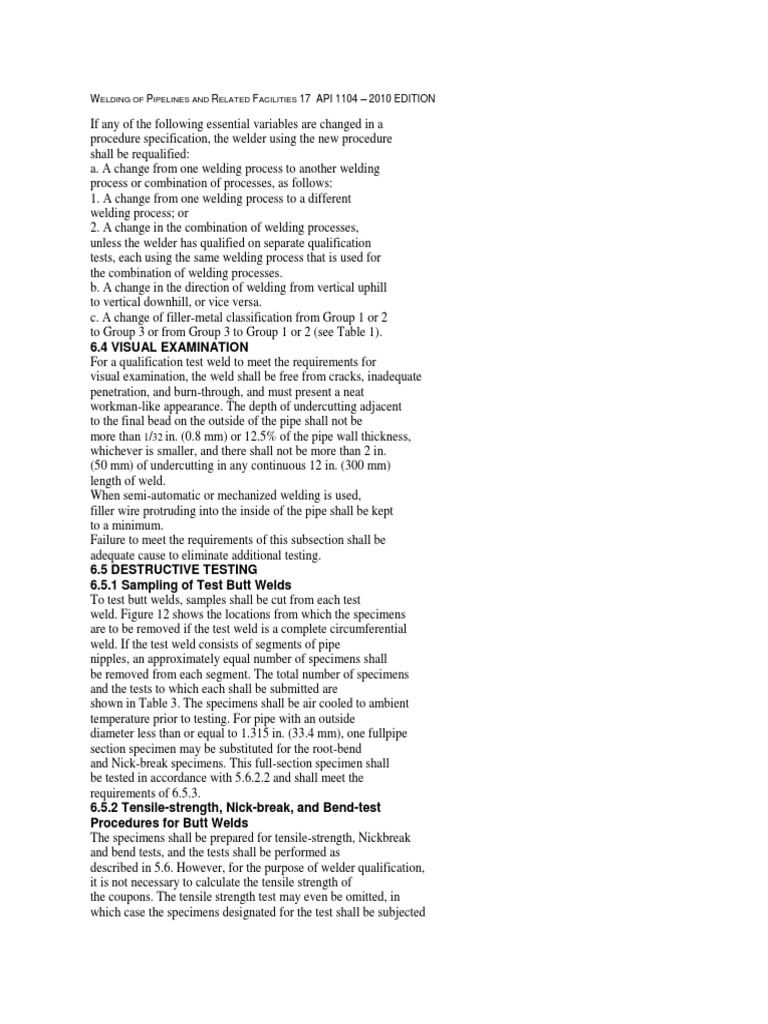 Api 1104 VT Test PDF Welding Construction