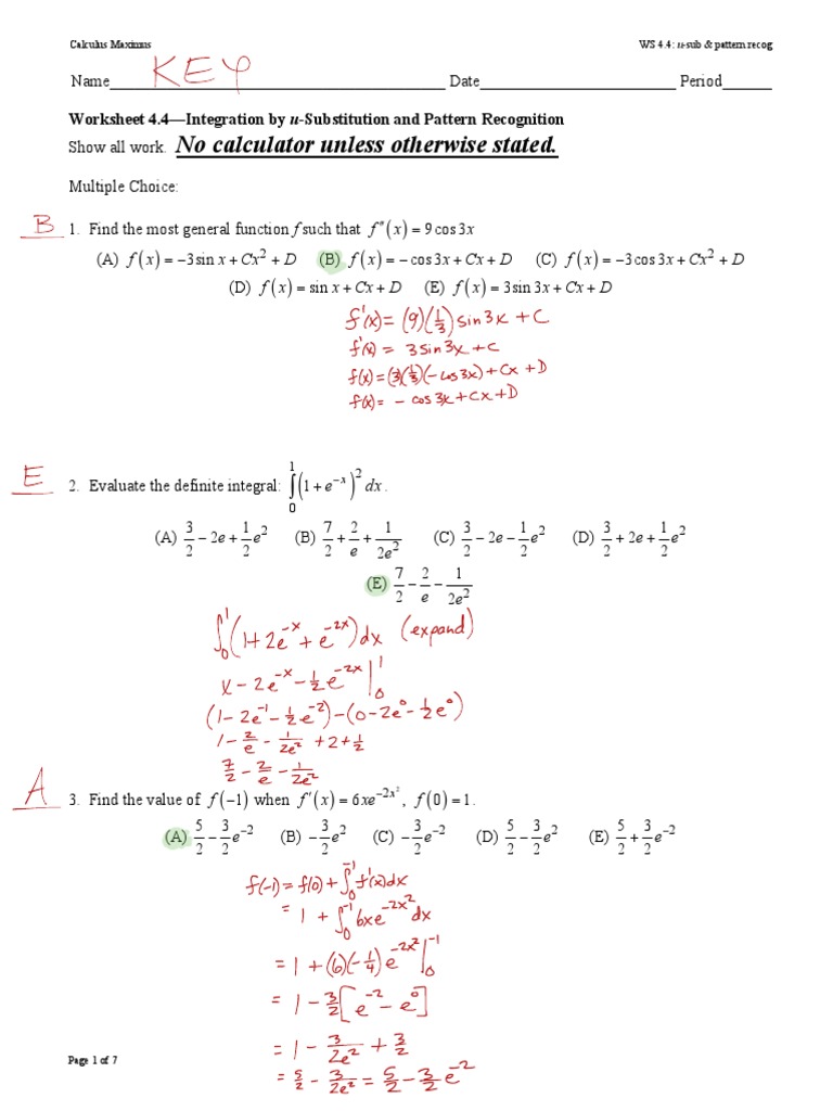U-Substitution Integration Worksheet | PDF | Integral | Theoretical Physics