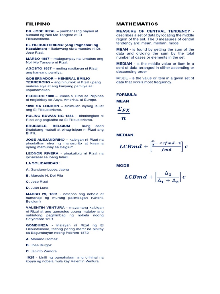 Filipino Mathematics Measure of Central Tendency PDF Rosary Jesus