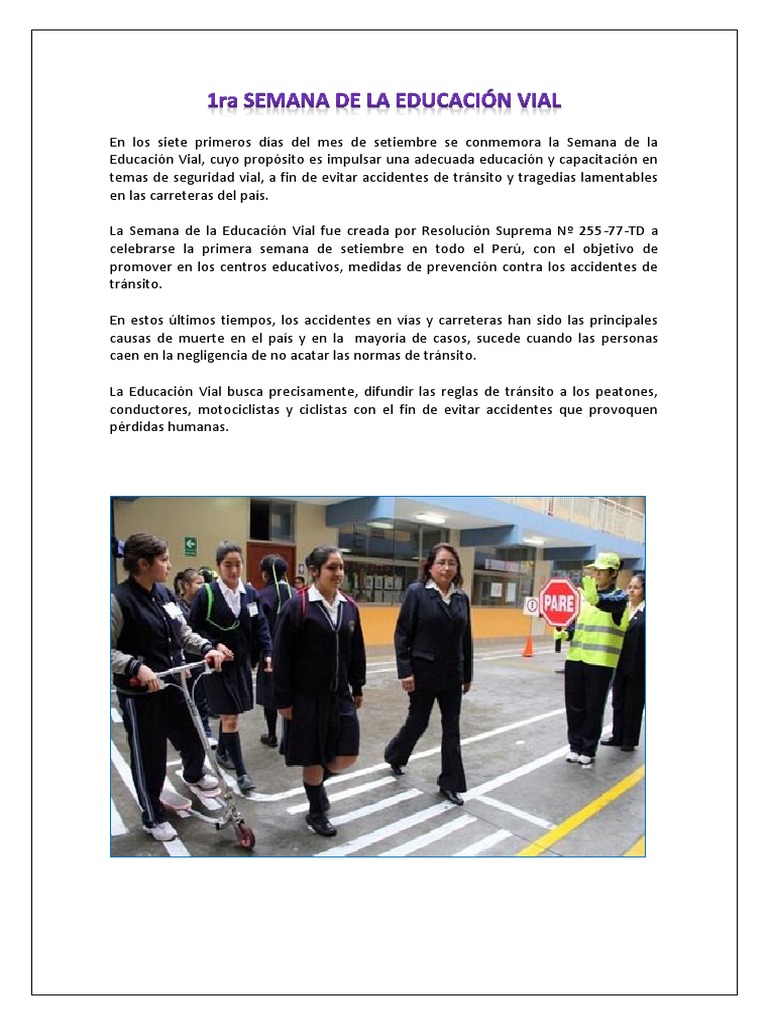1ra Semana De La Educación Vial Pdf Temporada De Primavera Perú