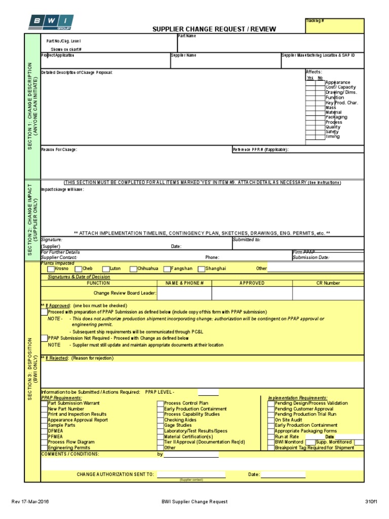 Supplier Change Request Form 8 DB 34 B 1 Ba PDF Business