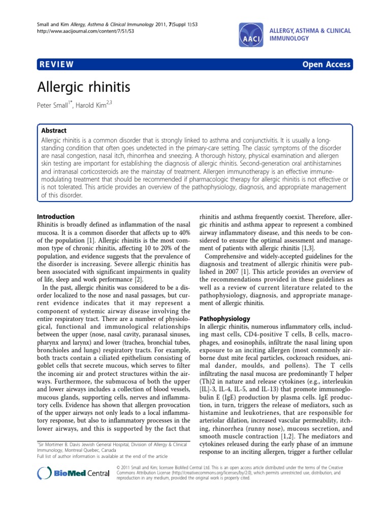 Allergic Rhinitis: Review Open Access | PDF | Allergen | Allergy