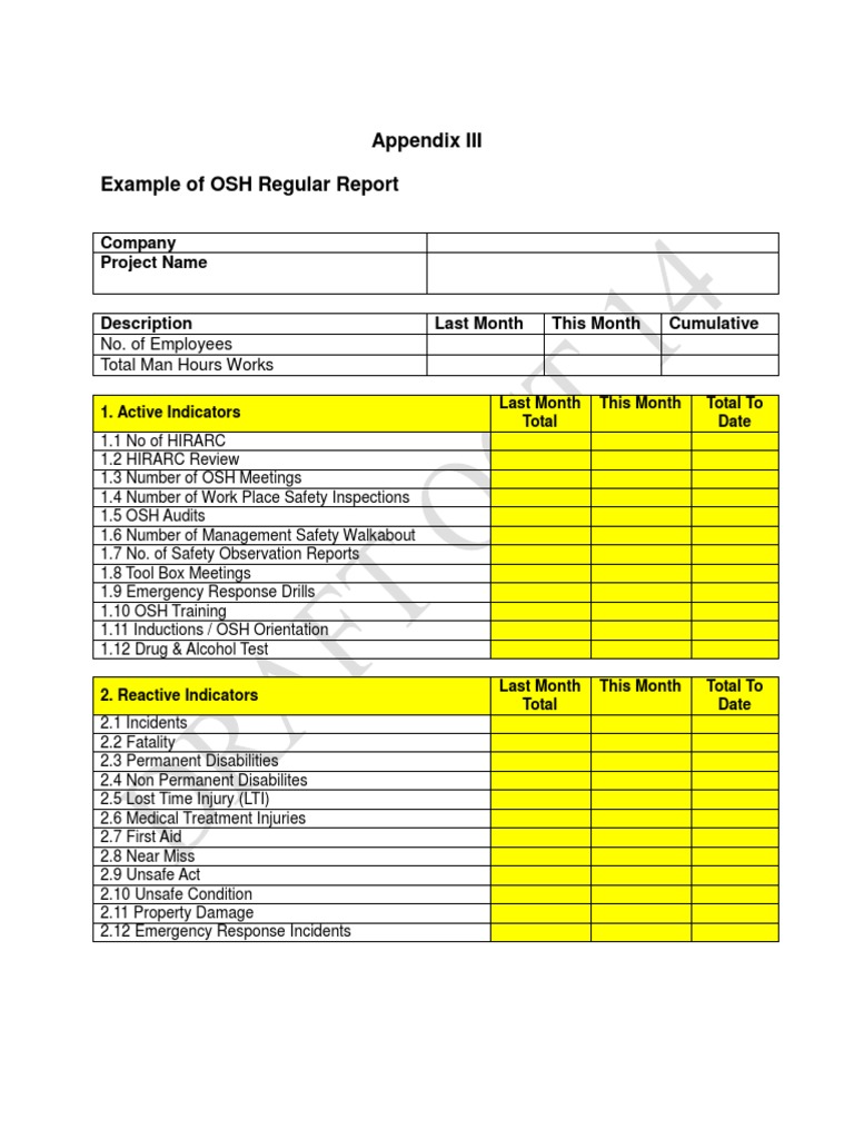 OSH Regular Report Example Template | PDF | Technology & Engineering
