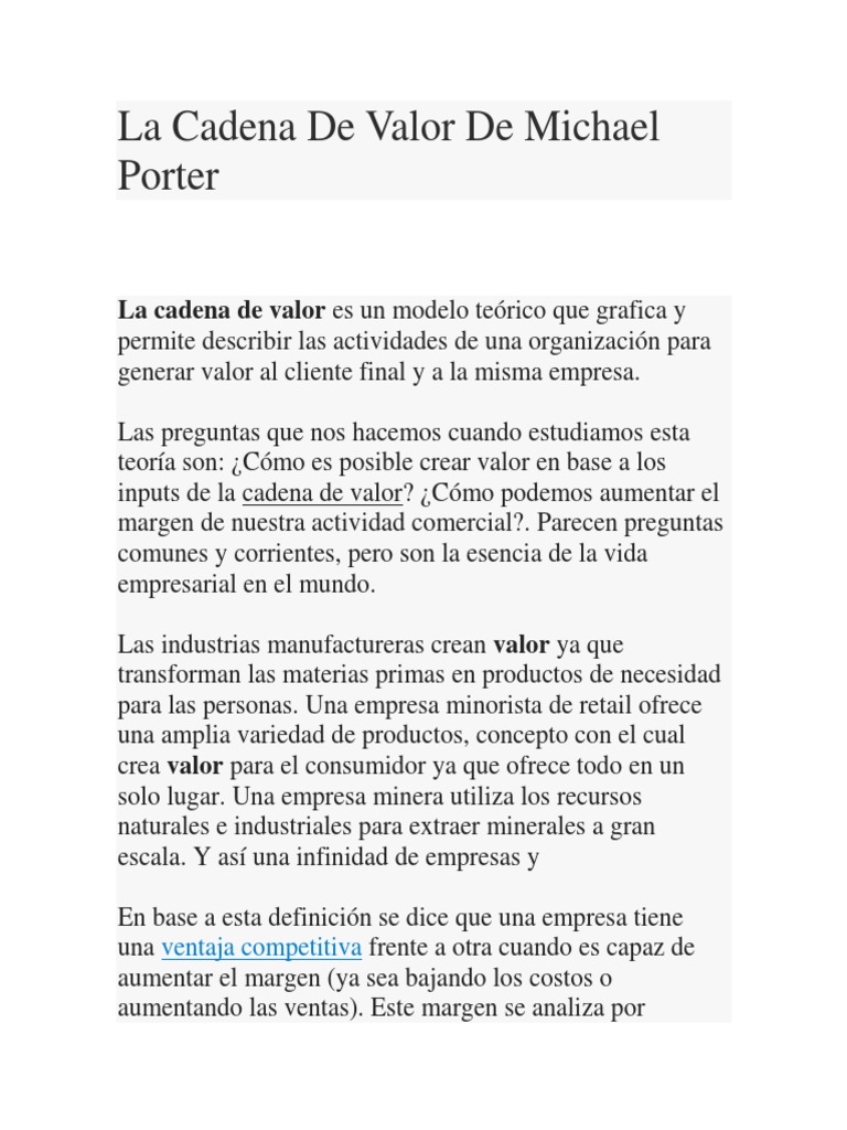 Cadena de Valor según Michael Porter | PDF | Cadena de valor | Logística
