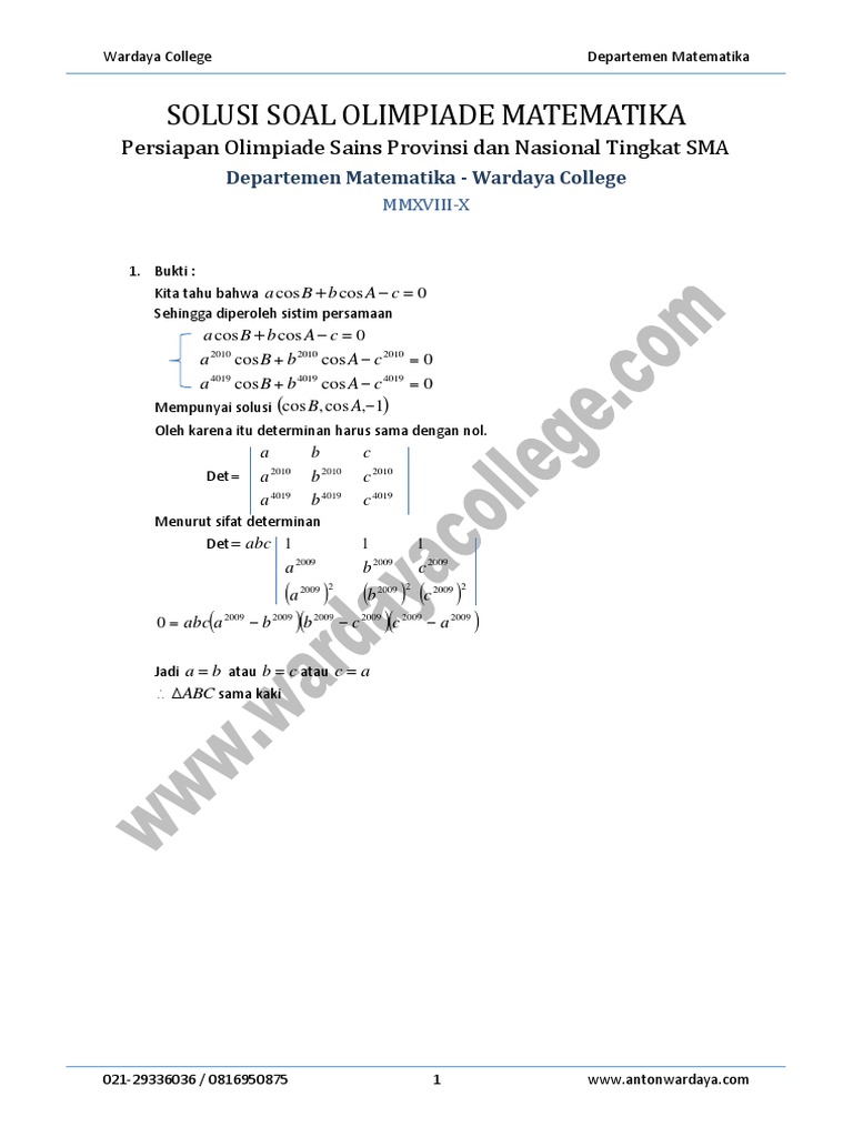 2018 X Matematika Sma Olimpiade Solusi Pdf