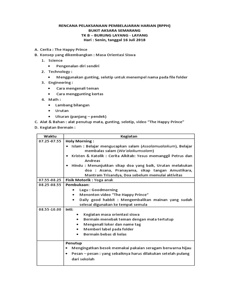 Contoh Rpph Tk Steam