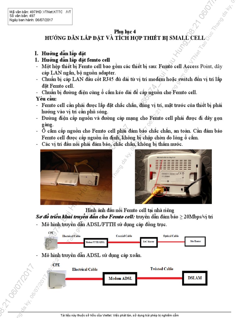 497 - Phu Luc 4 - Huong Dan Lap Dat, Tich Hop Thiet Bi Small Cell PDF | PDF