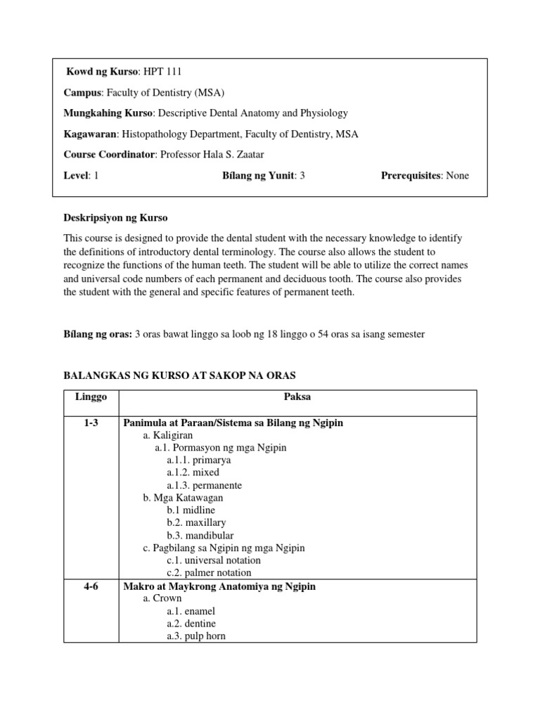 Syllabus Dentistry PDF Dental Anatomy Facial Features