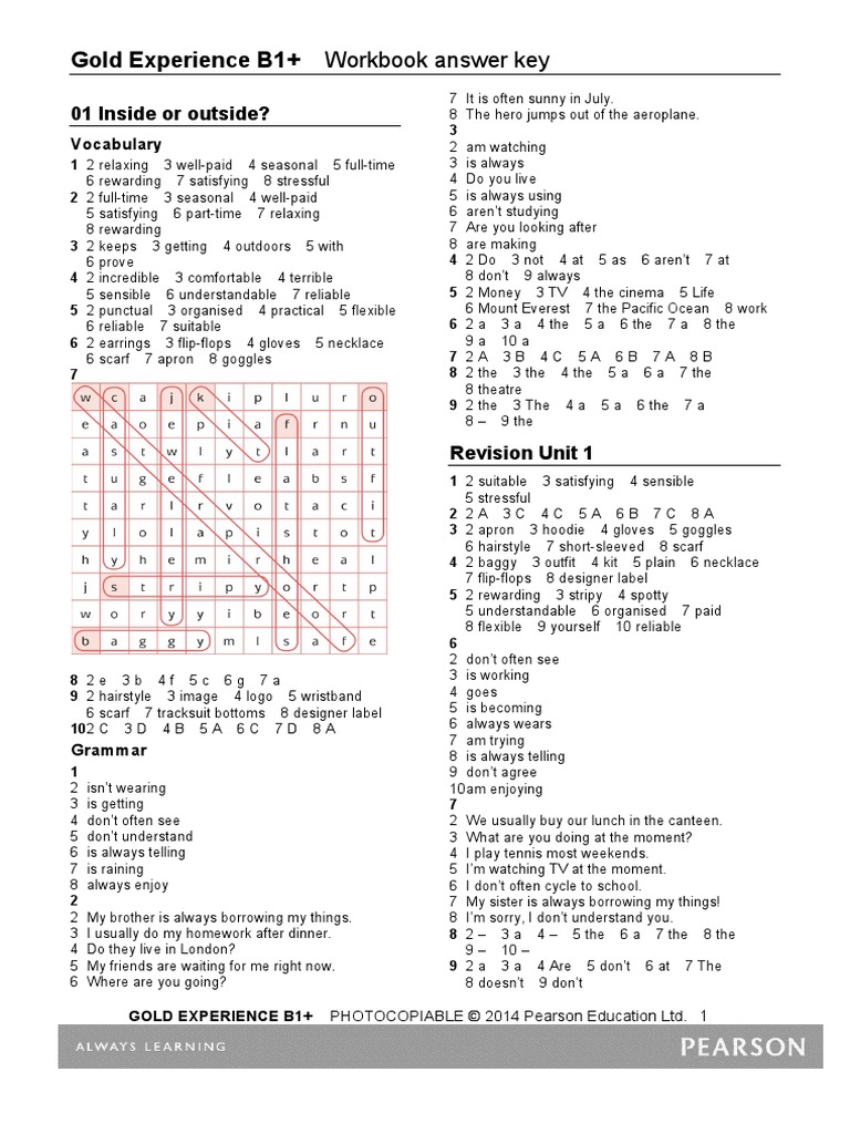 Gold Experience B1 Workbook Answer Key Pdf