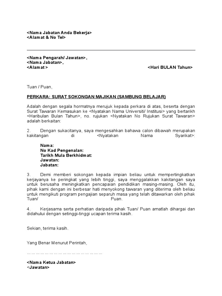 Surat Rasmi Sokongan Majikan Pdf