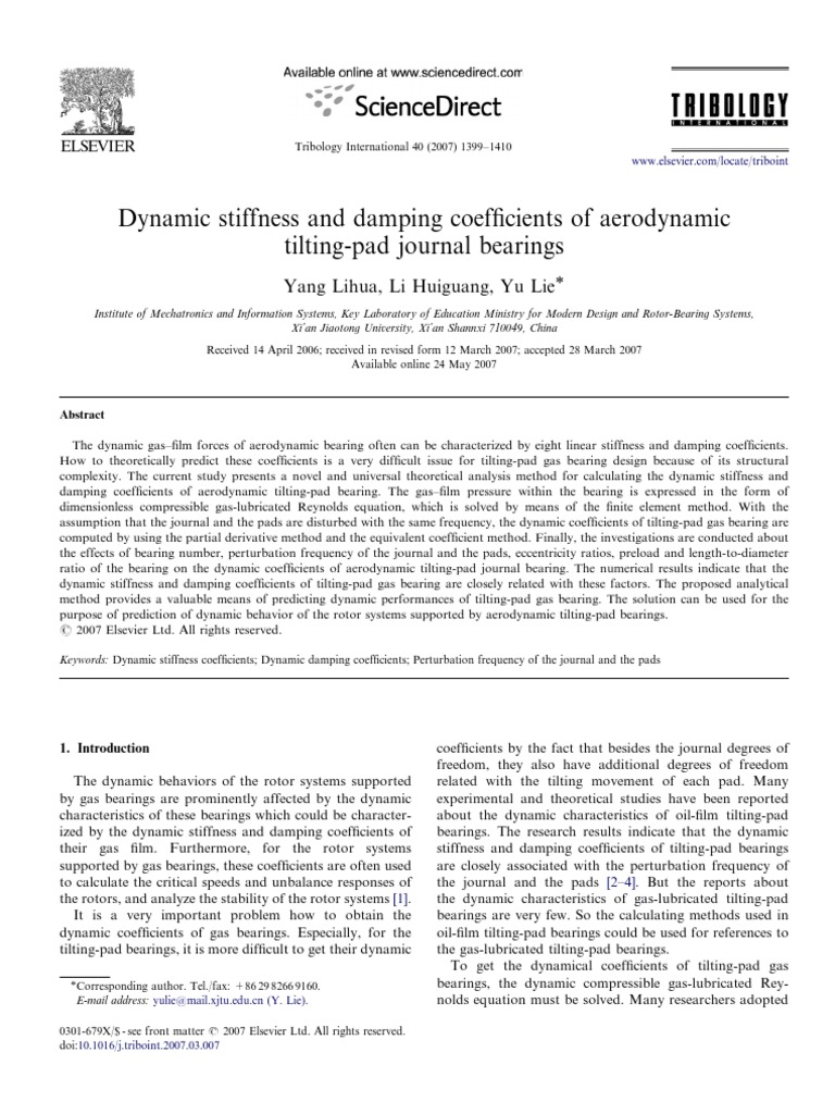Dynamic Stiffness and Damping Coefficients of Aerodynamic TiltingPad