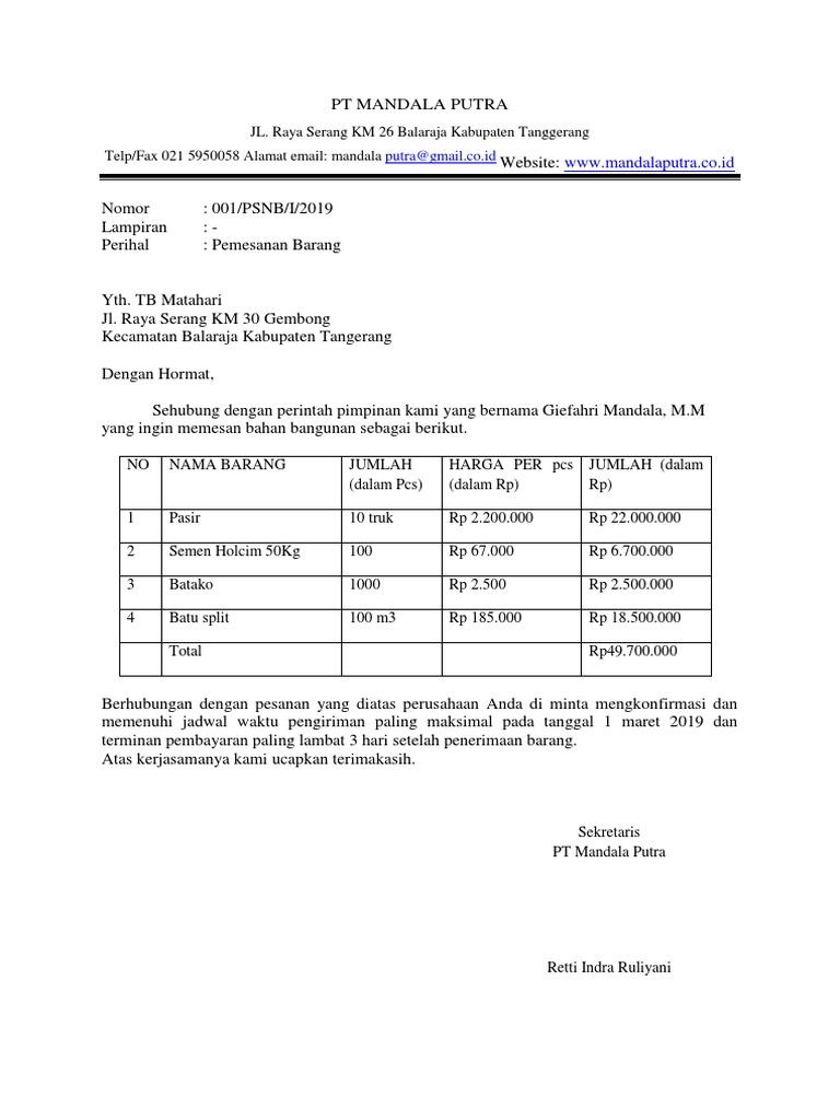 Surat Pemesanan