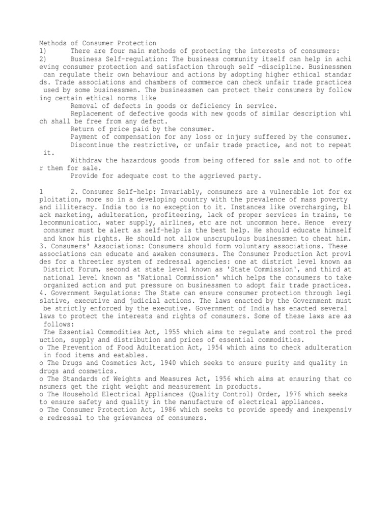 Methods of Consumer Protection | PDF | Consumer Protection | Foods