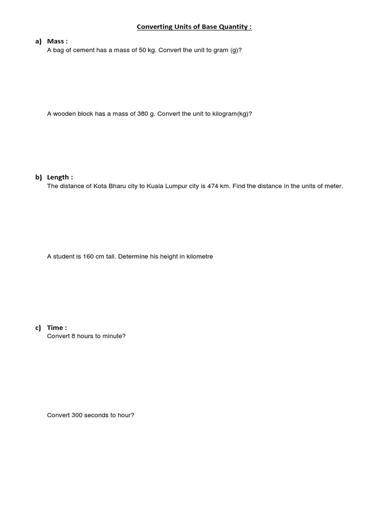 Converting Units of Base Quantity | PDF