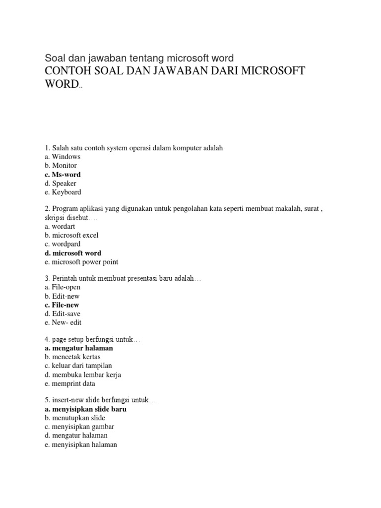 Soal Tentang Microsoft Word