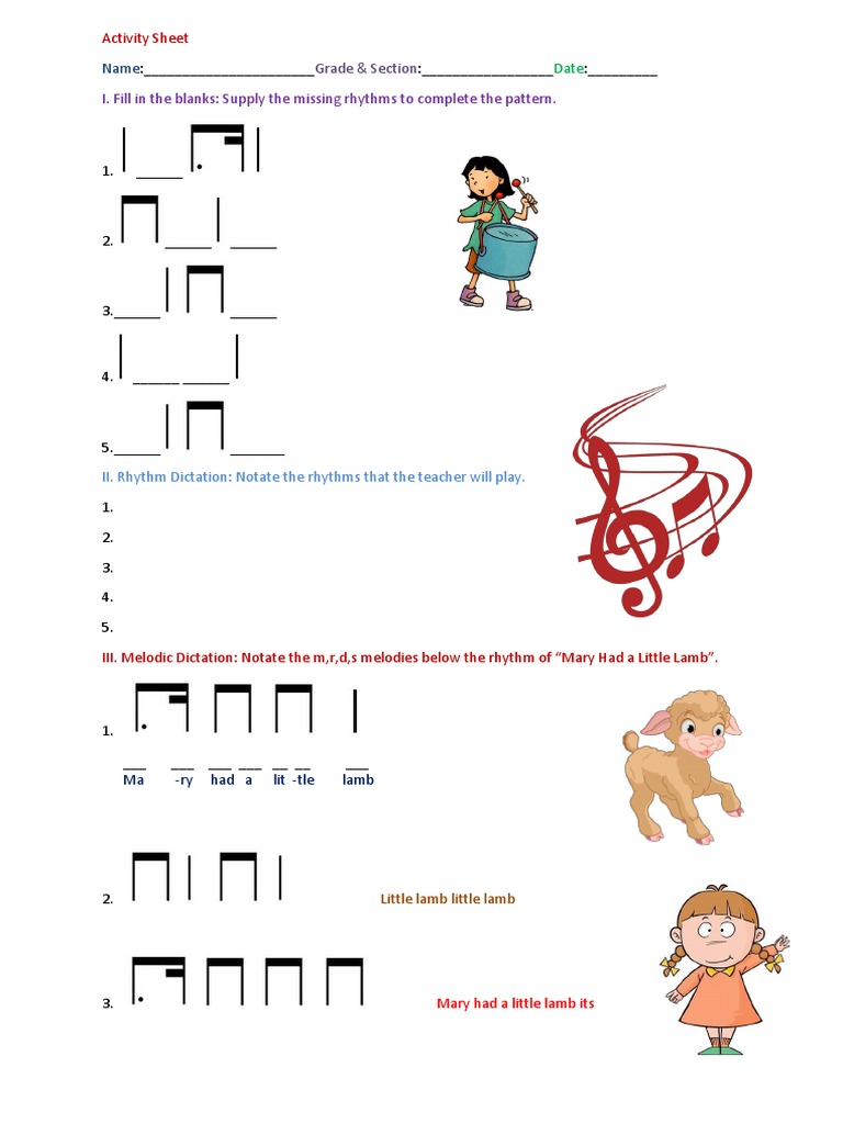 Music Rhythm and Melodic Dictation Sheet | PDF