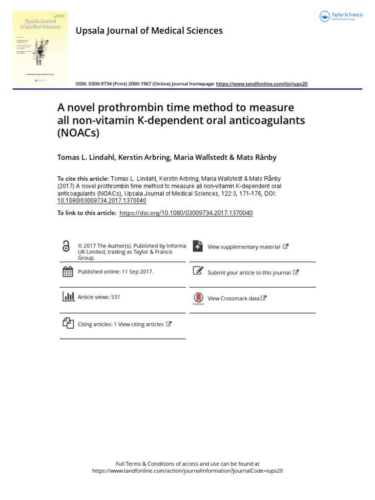 A Novel Prothrombin Time Method To Measure All Non Vitamin K Dependent ...