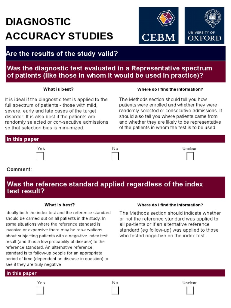 Diagnostic Accuracy Studies Pdf Sensitivity And Specificity