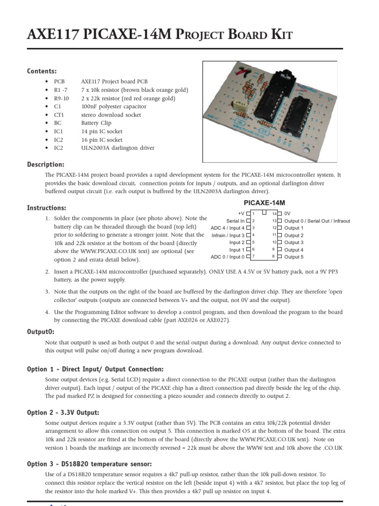 AXE117 PICAXE-14M Project Board Guide | PDF | Electronic Design ...