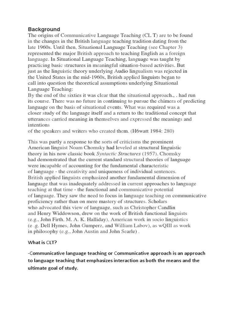 Overview of Communicative Language Teaching | PDF