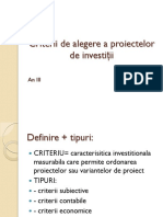 Curs Criterii de Alegere A Proiectelor de Investiții