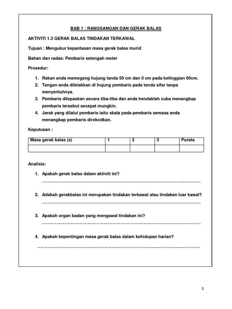 Bab 1 Rangsangan Dan Gerak Balas Pdf