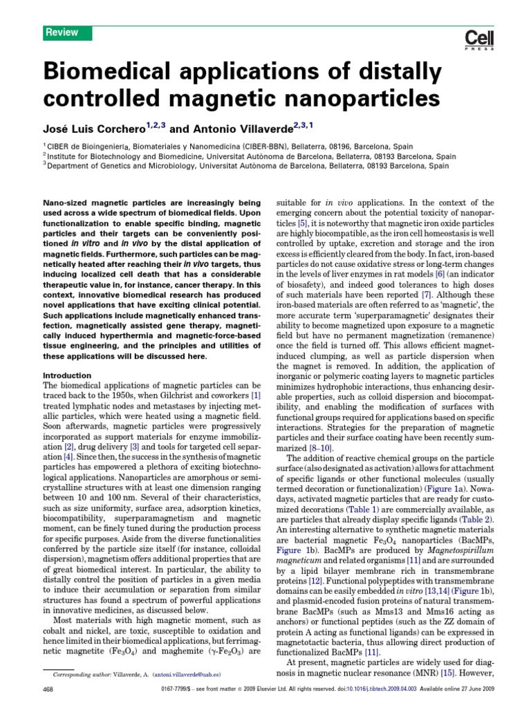 Biomedical Uses of Magnetic Nanoparticles | PDF | Protein Purification ...