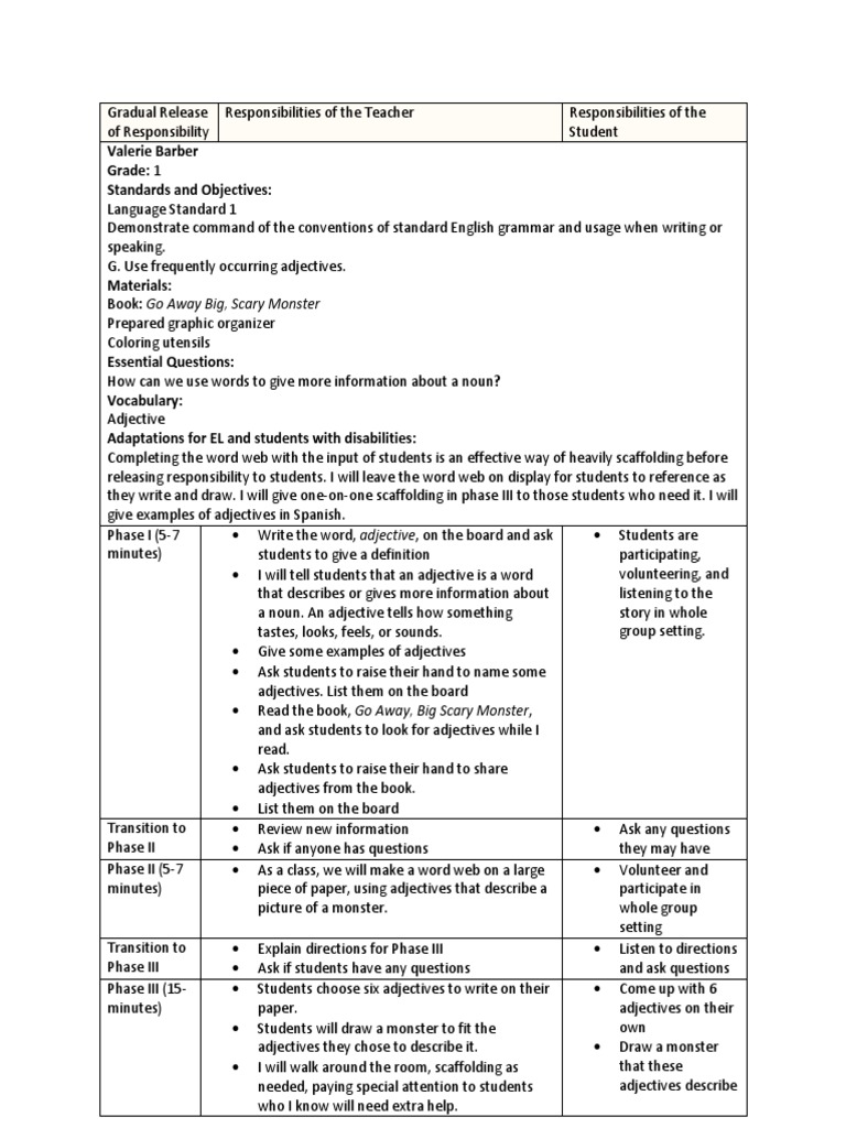 First Grade Adjective Lesson Plan | PDF | Adjective | English Grammar